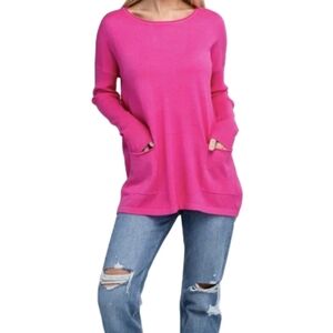 NWOT  Zenana  Viscose Sweater Women's S/M    Pockets   Pink